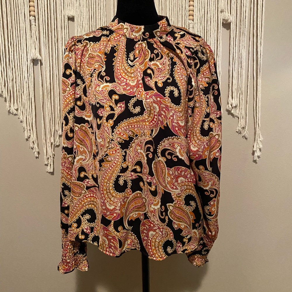 Long sleeve paisley blouse